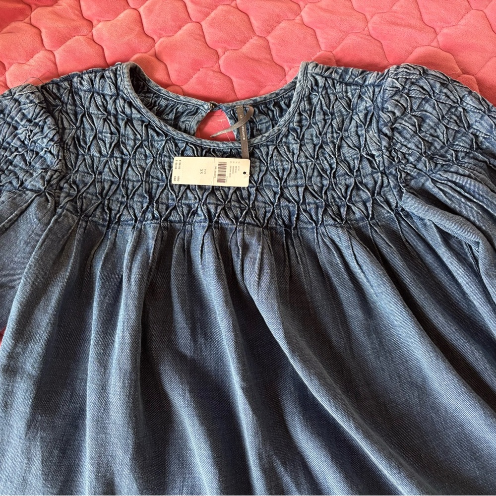 Anthropologie Blue Smocked Blouse